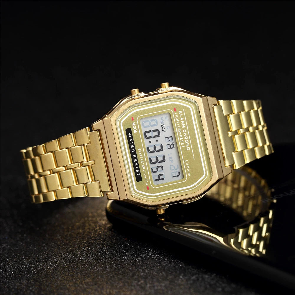 2025 Digital Sports Watches – Waterproof LED Wristwatch for Men & Women | Gold Casual Electronic Watch Relógio Homme Femme