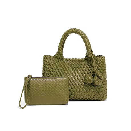 Woven Shoulder Bag for Women – Vegan Leather Tote Bag with Mini Handmade Purse | Stylish Crossbody Bag for Travel, Work & Everyday Use