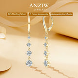 Anziw 42mm Moissanite Drop Earrings – 925 Sterling Silver Long Dangle Hoop Clip Earrings | Wedding Fine Jewelry Gift for Women