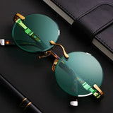 Fashion Rimless Sunglasses for Women & Men – Retro Round Frame with Crystal Dark Green Lens | Classic Outdoor Driving Eyewear