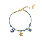 Gold-Plated, Handmade, Colorful, Braided Bracelet with Multiple Pendants