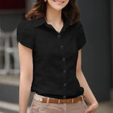 Women’s Summer Short Sleeve Office Blouse – Black/White Formal Work Shirt