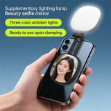 Espejo magnético para selfies con mini luz de relleno – Anillo de luz para teléfono ajustable de doble color 