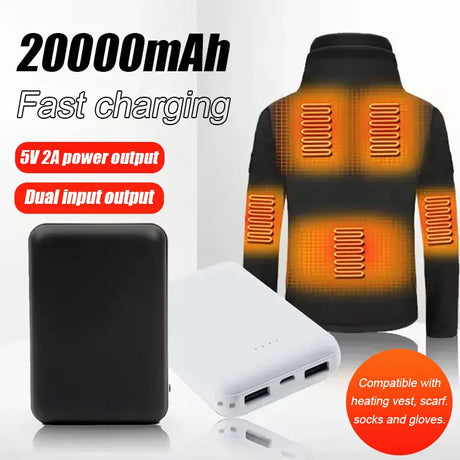 20000mAh Fast‑Charging USB Power Bank for Heated Vests, Jackets, Scarves, Socks & Gloves