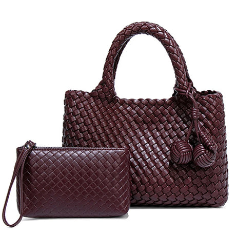 Woven Shoulder Bag for Women – Vegan Leather Tote Bag with Mini Handmade Purse | Stylish Crossbody Bag for Travel, Work & Everyday Use