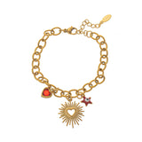 Gold-Plated, Handmade, Colorful, Braided Bracelet with Multiple Pendants