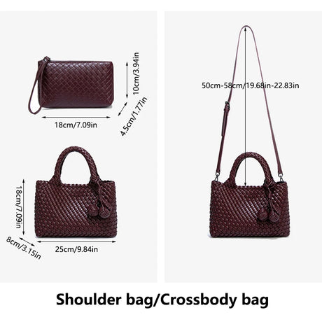 Woven Shoulder Bag for Women – Vegan Leather Tote Bag with Mini Handmade Purse | Stylish Crossbody Bag for Travel, Work & Everyday Use
