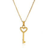 Fashion Heart Key Necklace Pendant – Gold Color Stainless Steel Love Couple Choker | Trendy Women’s Jewelry Christmas Gift