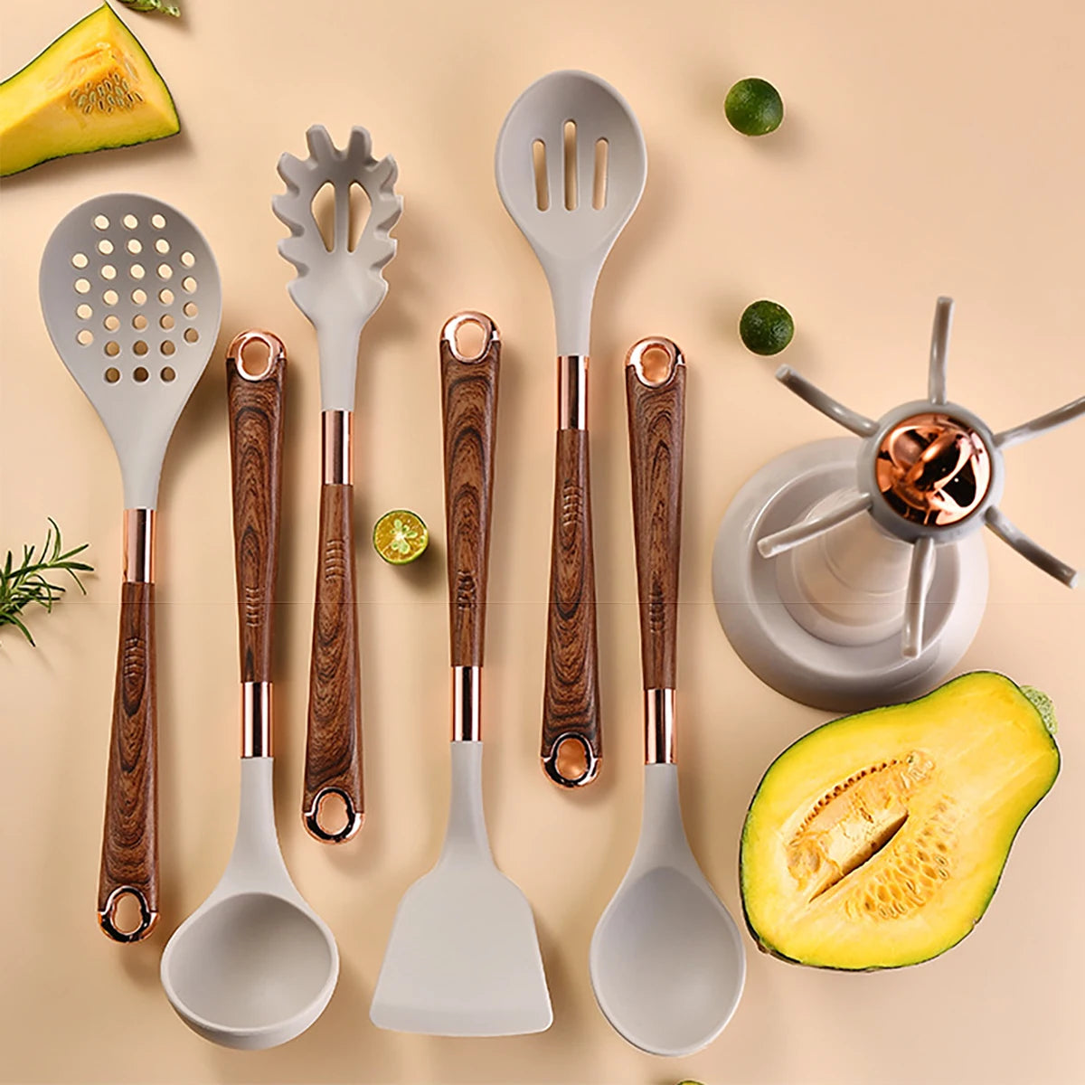 8PCS Silicone Kitchen Utensil Set – Heat-Resistant Cooking Tools with Storage Rack