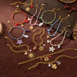 Gold-Plated, Handmade, Colorful, Braided Bracelet with Multiple Pendants