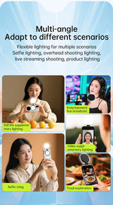 Espejo magnético para selfies con mini luz de relleno – Anillo de luz para teléfono ajustable de doble color 