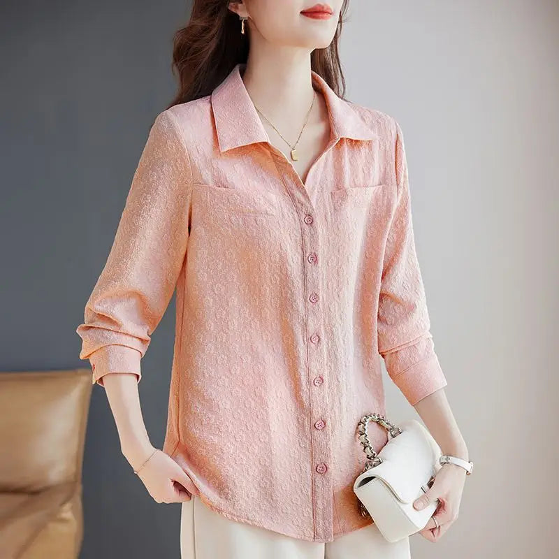 Women’s Jacquard Lapel Long-Sleeve Autumn Casual Shirt Jacket