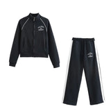 Velvet Two Piece Outfit for Women – Printed Zip Jacket and Casual Pants