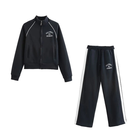 Velvet Two Piece Outfit for Women – Printed Zip Jacket and Casual Pants