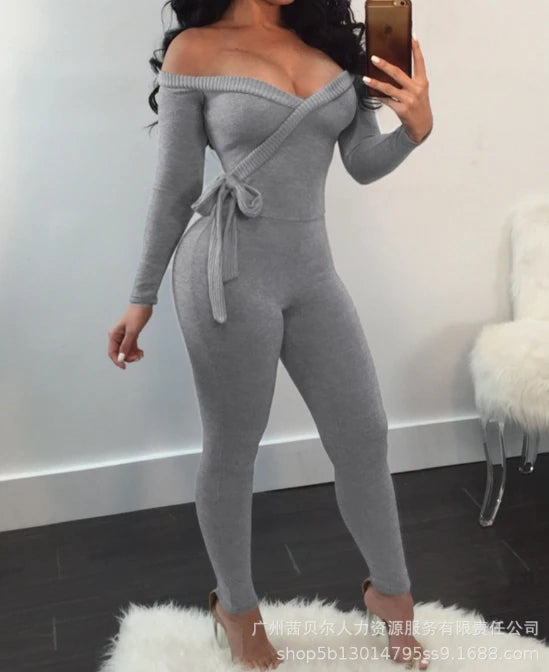 Sexy V-Neck Off Shoulder Jumpsuit – Women’s Slim Fit One Piece