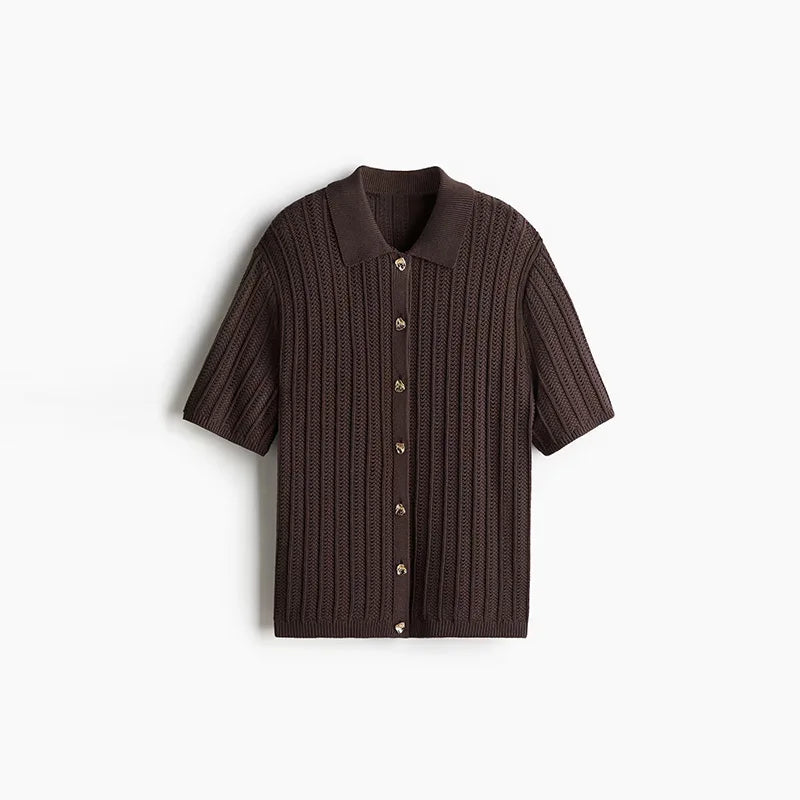 Brown V-Neck Knit Shirt and Pants