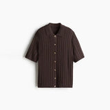 Brown V-Neck Knit Shirt and Pants