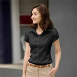 Women’s Summer Short Sleeve Office Blouse – Black/White Formal Work Shirt