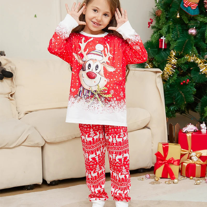 Matching Family Christmas Pajamas – Reindeer Print Long Sleeve Set for Kids & Adults