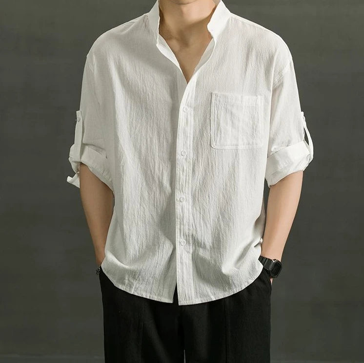 White Linen Cotton Half Sleeve Men’s Shirt