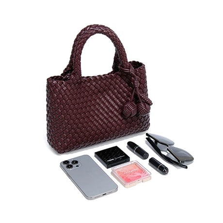 Woven Shoulder Bag for Women – Vegan Leather Tote Bag with Mini Handmade Purse | Stylish Crossbody Bag for Travel, Work & Everyday Use
