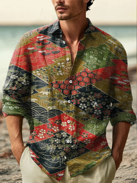 Men’s Fashion Artistic Printed Linen Shirt