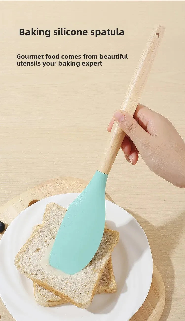 12PCS Silicone Kitchen Utensils Set – Non-Stick Cookware Tools with Wooden Handles