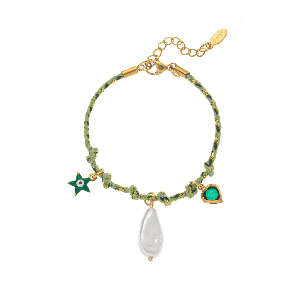 Gold-Plated, Handmade, Colorful, Braided Bracelet with Multiple Pendants