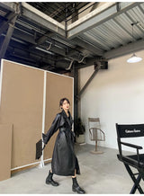 Lautaro Long Leather Trench Coat – Oversized Fall Streetwear for Women