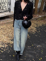 Y2K Lace Sheer Long Sleeve Blouse