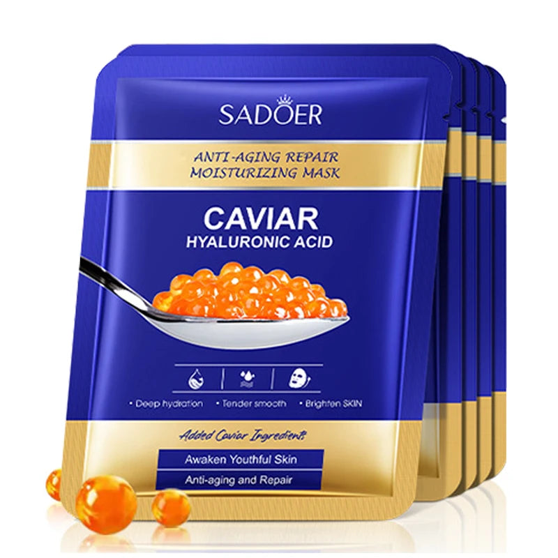 5pcs SADOER Caviar Hyaluronic Acid Facial Masks - Moisturizing and Brightening