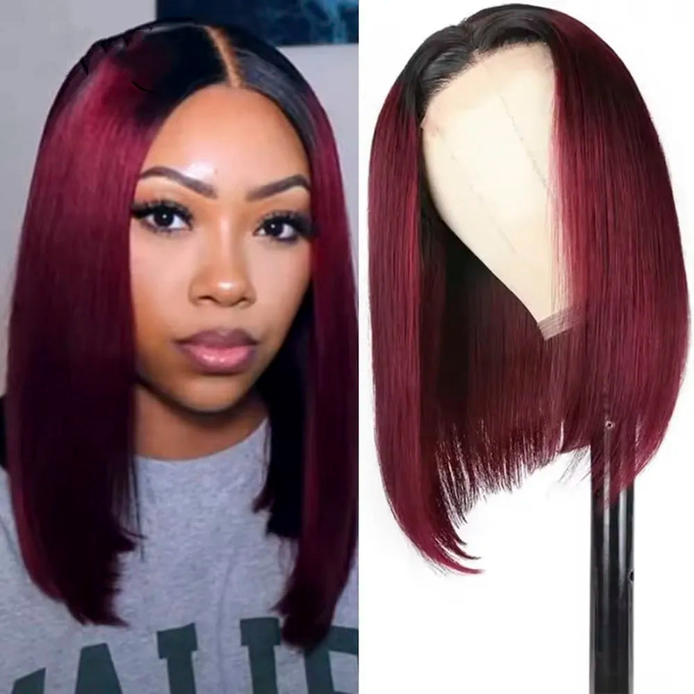 8 - 16 Inches Human Hair Bob Wig & Lace Frontal