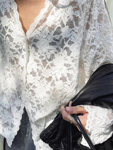 Y2K Lace Sheer Long Sleeve Blouse