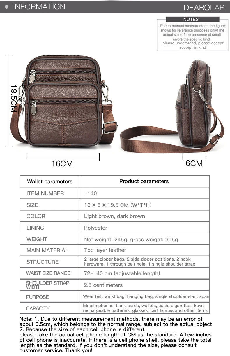 Trendy Men's Genuine Leather Crossbody Multifunctional Shoulder Bag