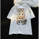 Cute Cartoon Cat Print T-shirt