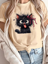 Women's Funny Cat Cartoon T-Shirt