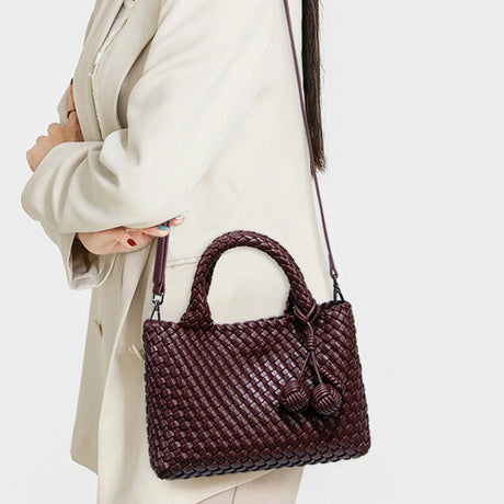 Woven Shoulder Bag for Women – Vegan Leather Tote Bag with Mini Handmade Purse | Stylish Crossbody Bag for Travel, Work & Everyday Use