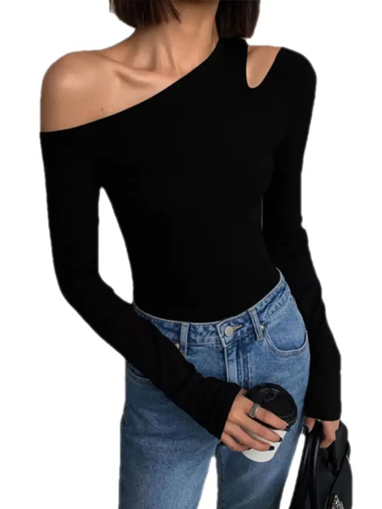 Women Off-Shoulder Long-Sleeved T-Shirt