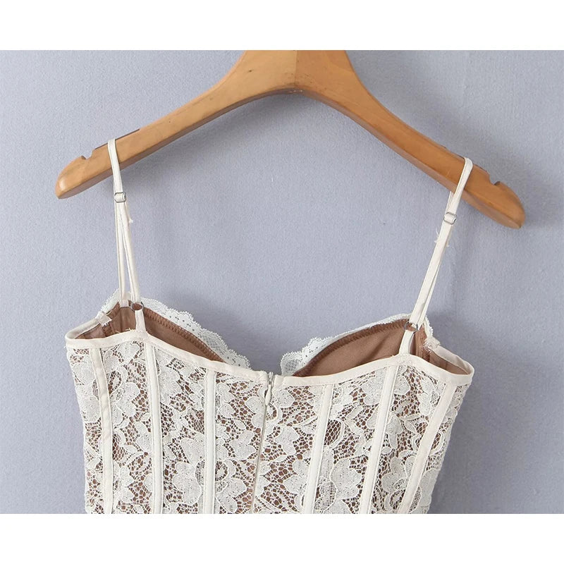 YENKYE Women Sexy Elegant Lace Sling Mini Dresses Fashion Low Waist Fit And Flare Party Dress Female Robe