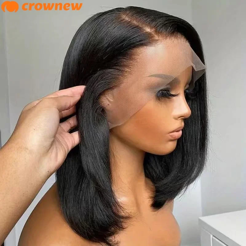 Bob Wig Human Hair – 100% Human Hair Straight Bob Wig, 13x4 HD Transparent Lace Front, Natural Pre-Plucked Lace Frontal Wig