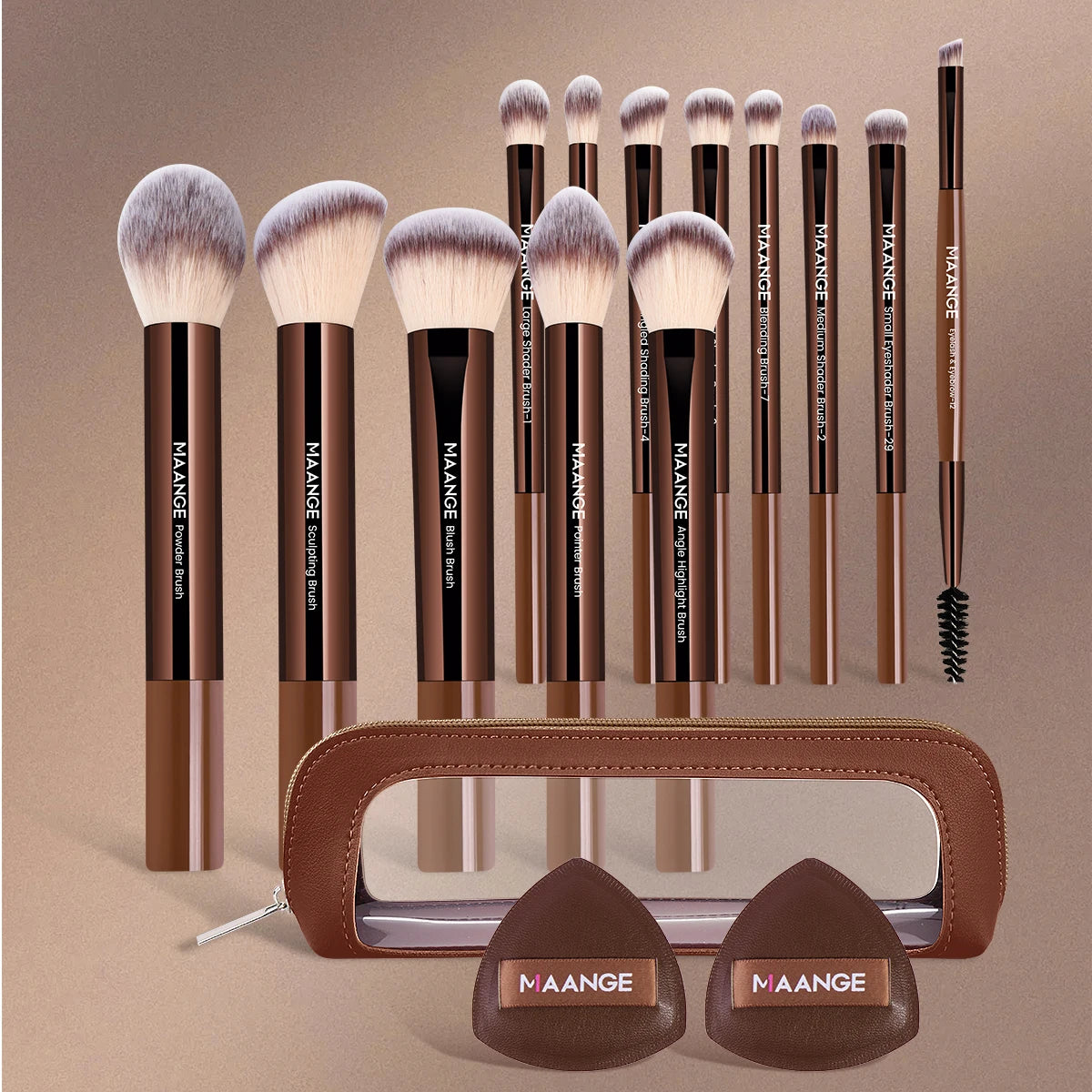 MAANGE 13PCS Cosmetic Brush Kit – Face, Blush, Eyeshadow & Kabuki Blending Makeup Tools