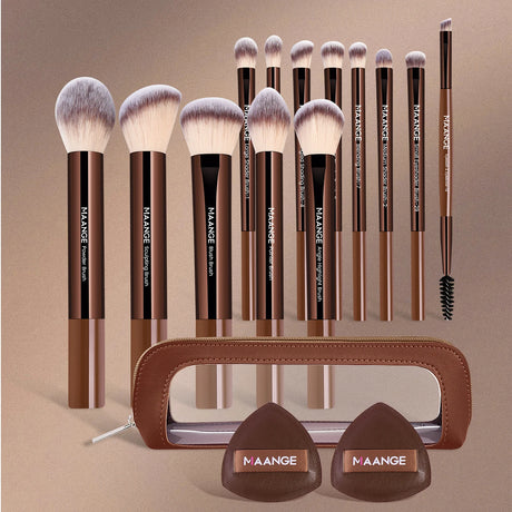 MAANGE 13PCS Cosmetic Brush Kit – Face, Blush, Eyeshadow & Kabuki Blending Makeup Tools