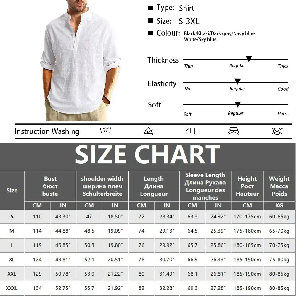 Men’s Classic Casual Stand-Up Collar V-Neck Long Sleeve Shirt