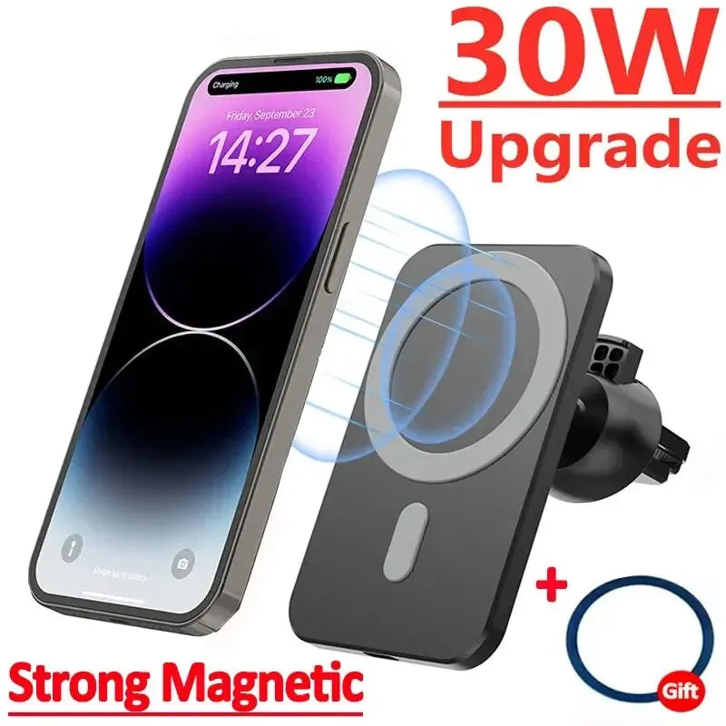Car Phone Holder 30W Magnetic Wireless Charger for iPhone