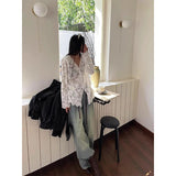 Y2K Lace Sheer Long Sleeve Blouse