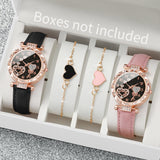 4PCS Women’s Watch & Bracelet Set – Elegant Quartz Wristwatch Gift for Women (Without Box)