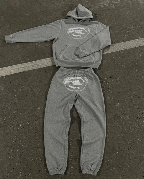 Men’s Y2K Hip-Hop Streetwear Set – Punk Gothic Embroidered Pullover & Casual Sportswear