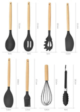 12PCS Silicone Kitchen Utensils Set – Non-Stick Cookware Tools with Wooden Handles
