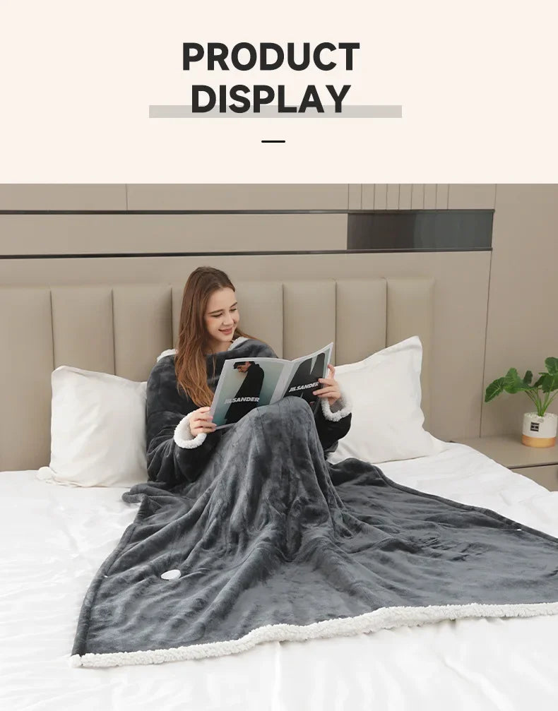 Wearable Heated Blanket with Sleeves – 8-Heat Levels, Flannel, 127x177CM