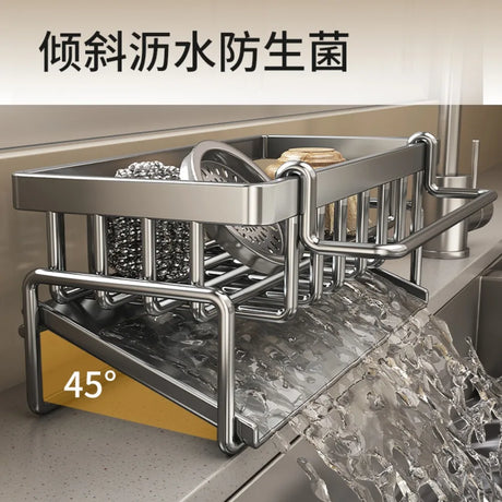 Stainless Steel Sink Organizer Drain Rack with Multi-Layer Soap & Sponge Holder
